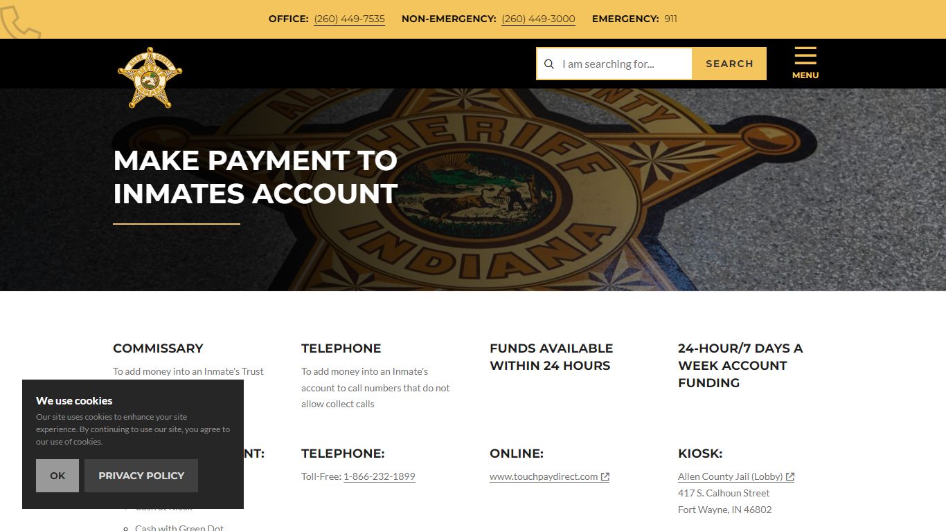 Make Payment to Inmates Account - Allen County Sheriff