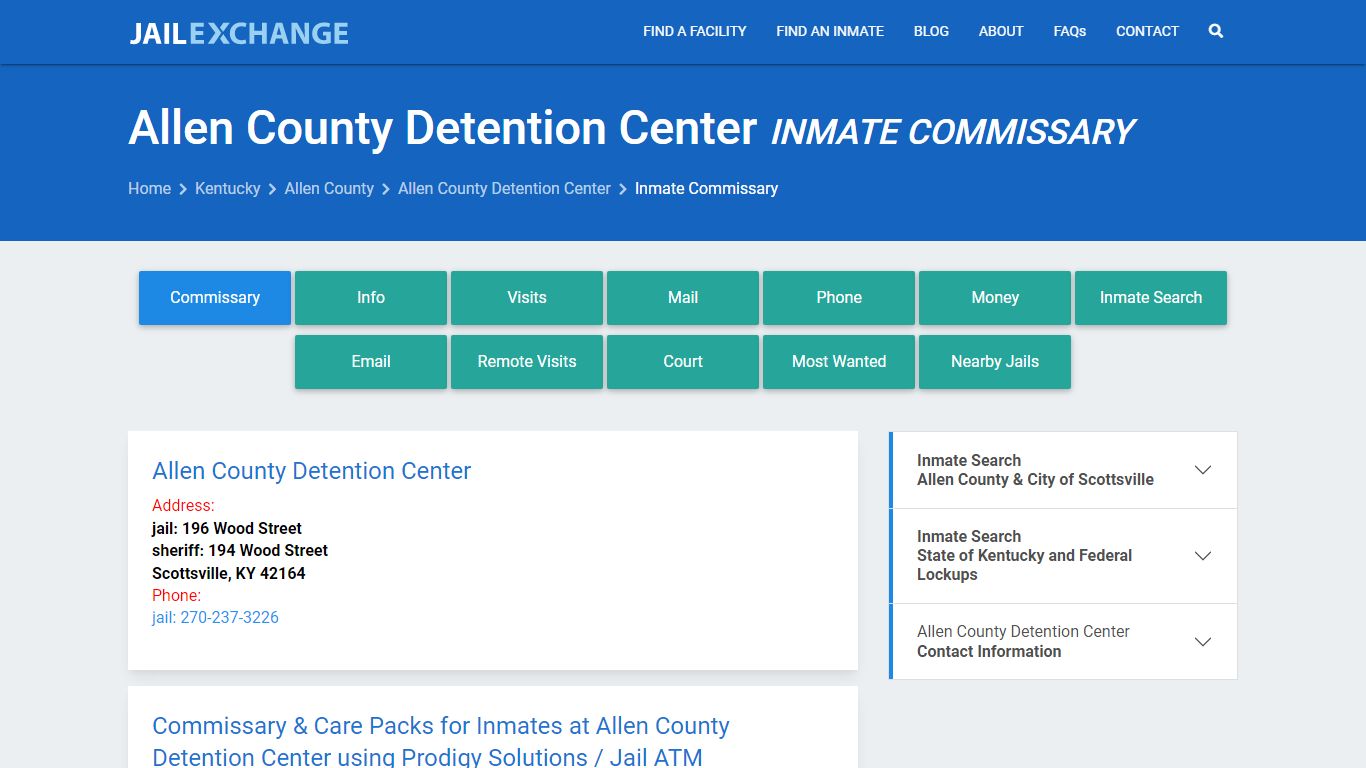 Allen County Detention Center Inmate Commissary - Jail Exchange